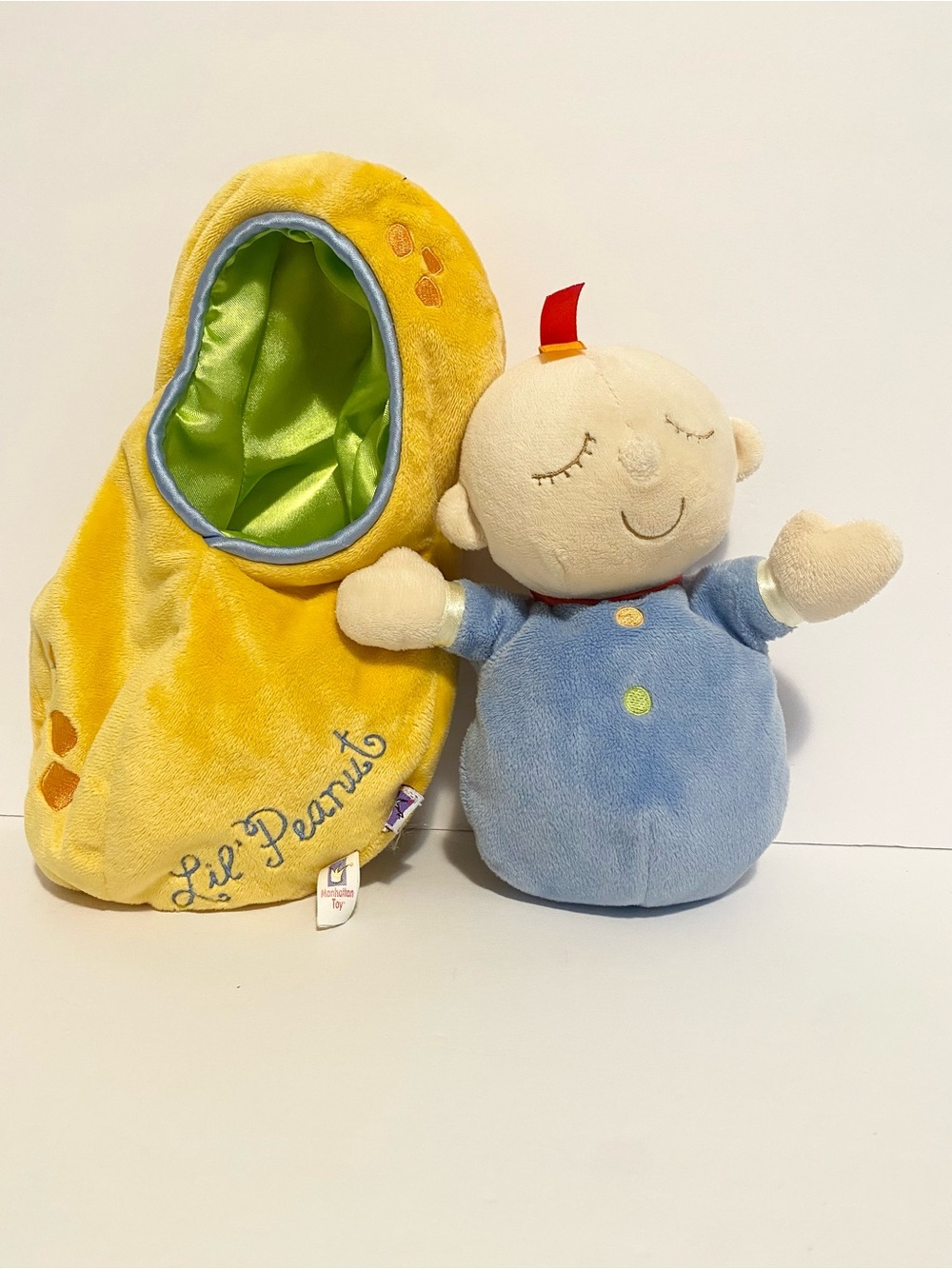 Manhattan Toy Snuggle Pod Plush Lil Peanut Baby Blue Green Satin 9” Doll 2002